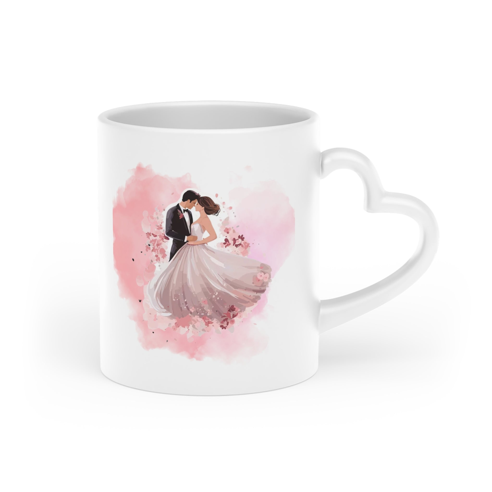 Couples Wedding mug, Sublimation mug with lid and spoon, heart handle - Sweet Vision LLC
