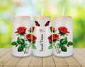 Custom personalized frosted glass cup with lid and straw 16oz , Flowers roses - Sweet Vision LLC