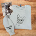 Custom Embroidered Pet (Dog) Portrait Hoodie – Minimal Line Art with Pet Name & Paw Print - Sweet Vision LLC