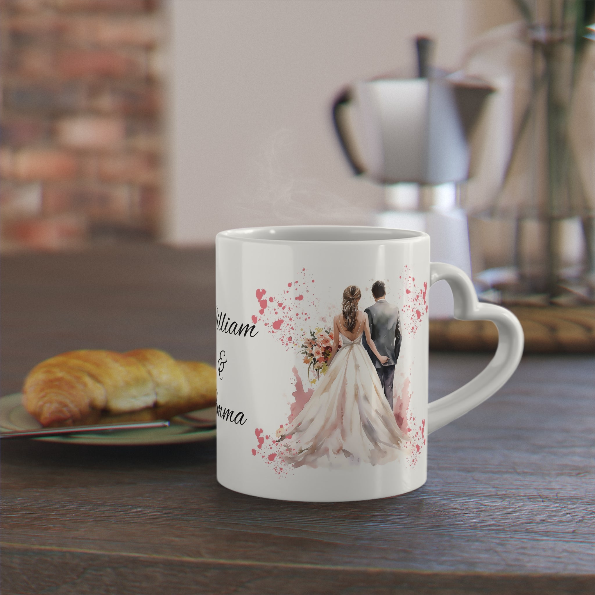 Couples Wedding mug, Sublimation mug with lid and spoon, heart handle - Sweet Vision LLC
