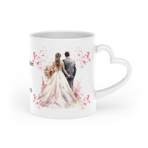 Couples Wedding mug, Sublimation mug with lid and spoon, heart handle - Sweet Vision LLC