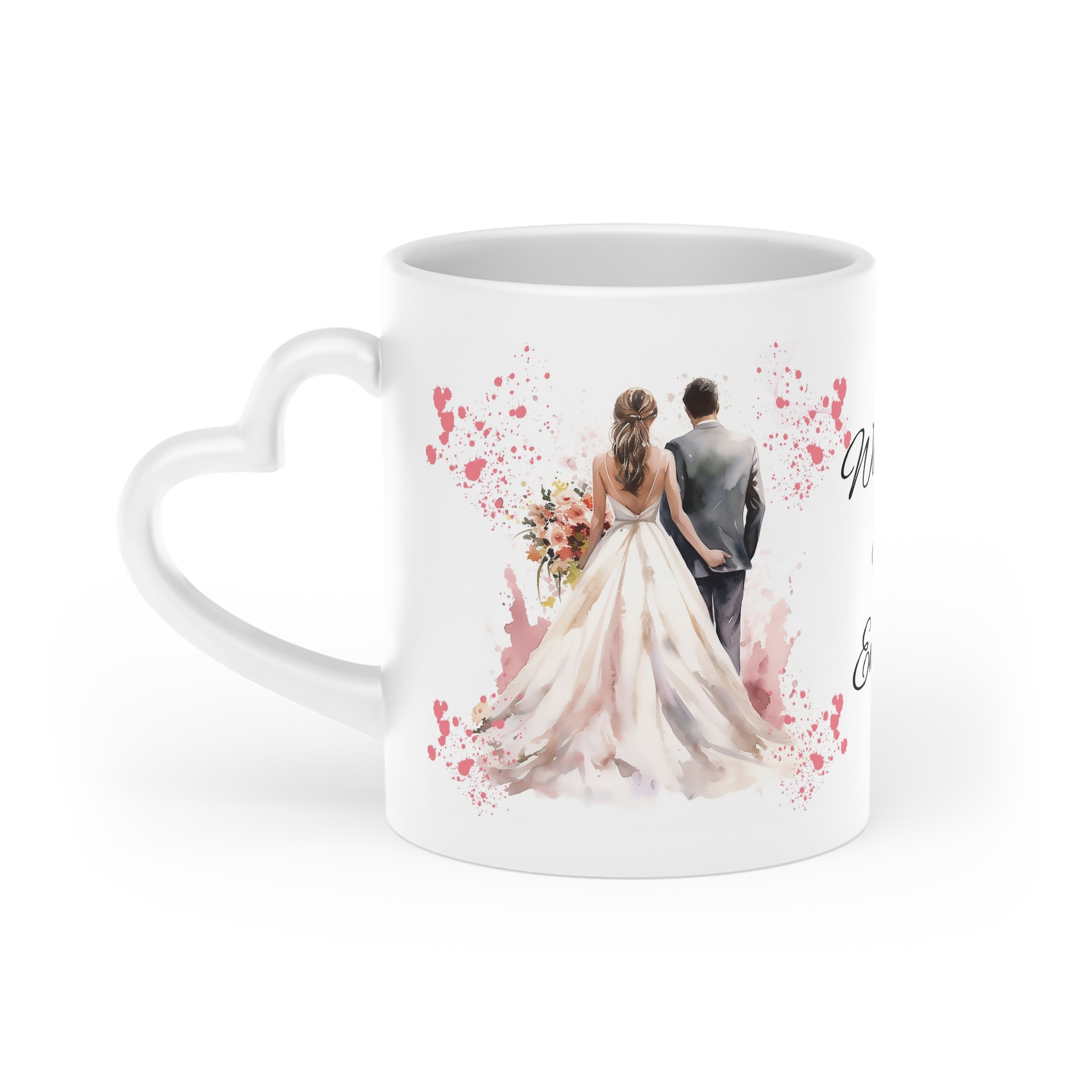 Couples Wedding mug, Sublimation mug with lid and spoon, heart handle - Sweet Vision LLC