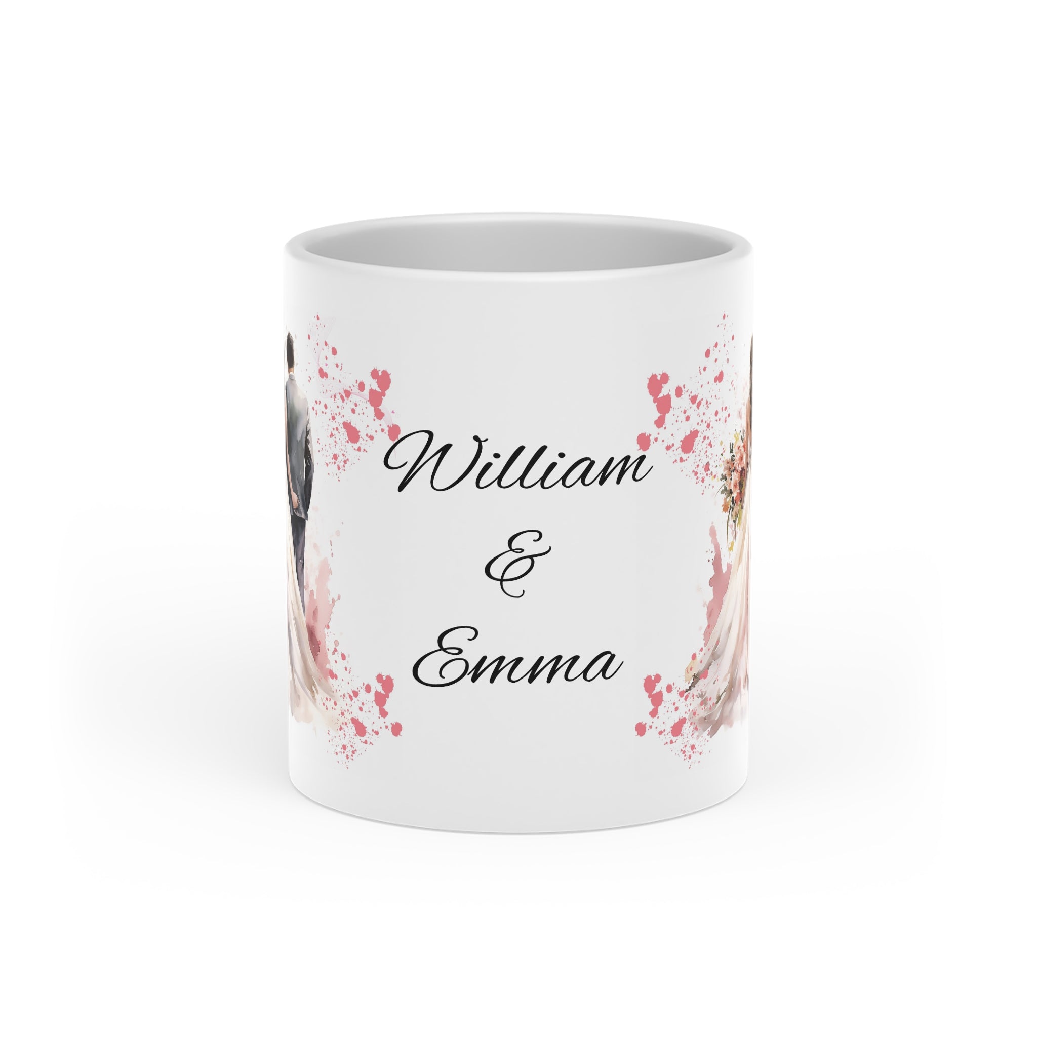 Couples Wedding mug, Sublimation mug with lid and spoon, heart handle - Sweet Vision LLC