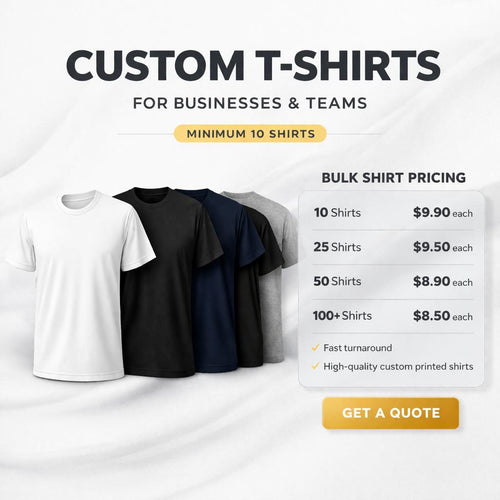 ManiaWear custom T-shirt for bulk orders, featuring a casual fit and vibrant design, shown on a model.