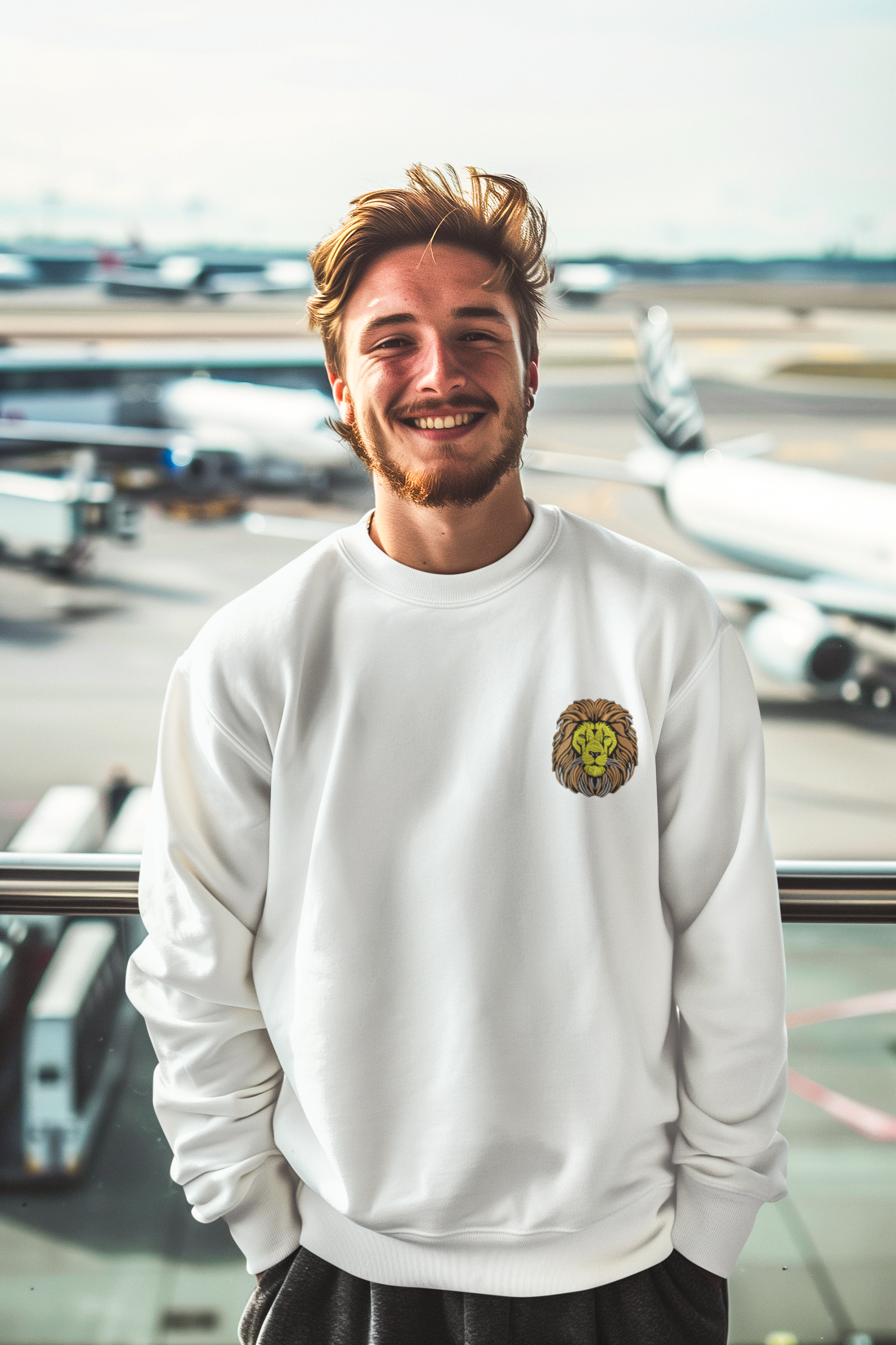 Unisex Embroidered Crewneck Sweatshirt - Cozy and Stylish, Design Lion