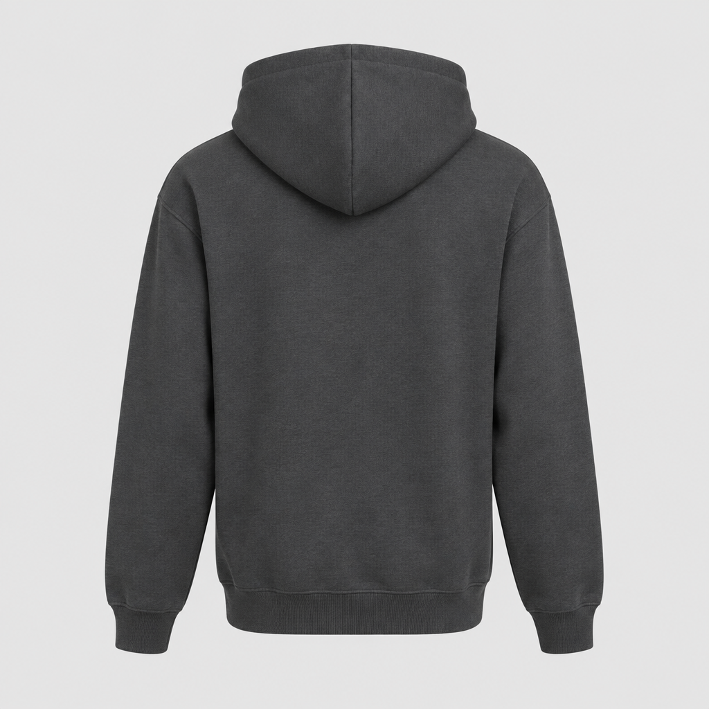 Back view – charcoal grey hoodie
