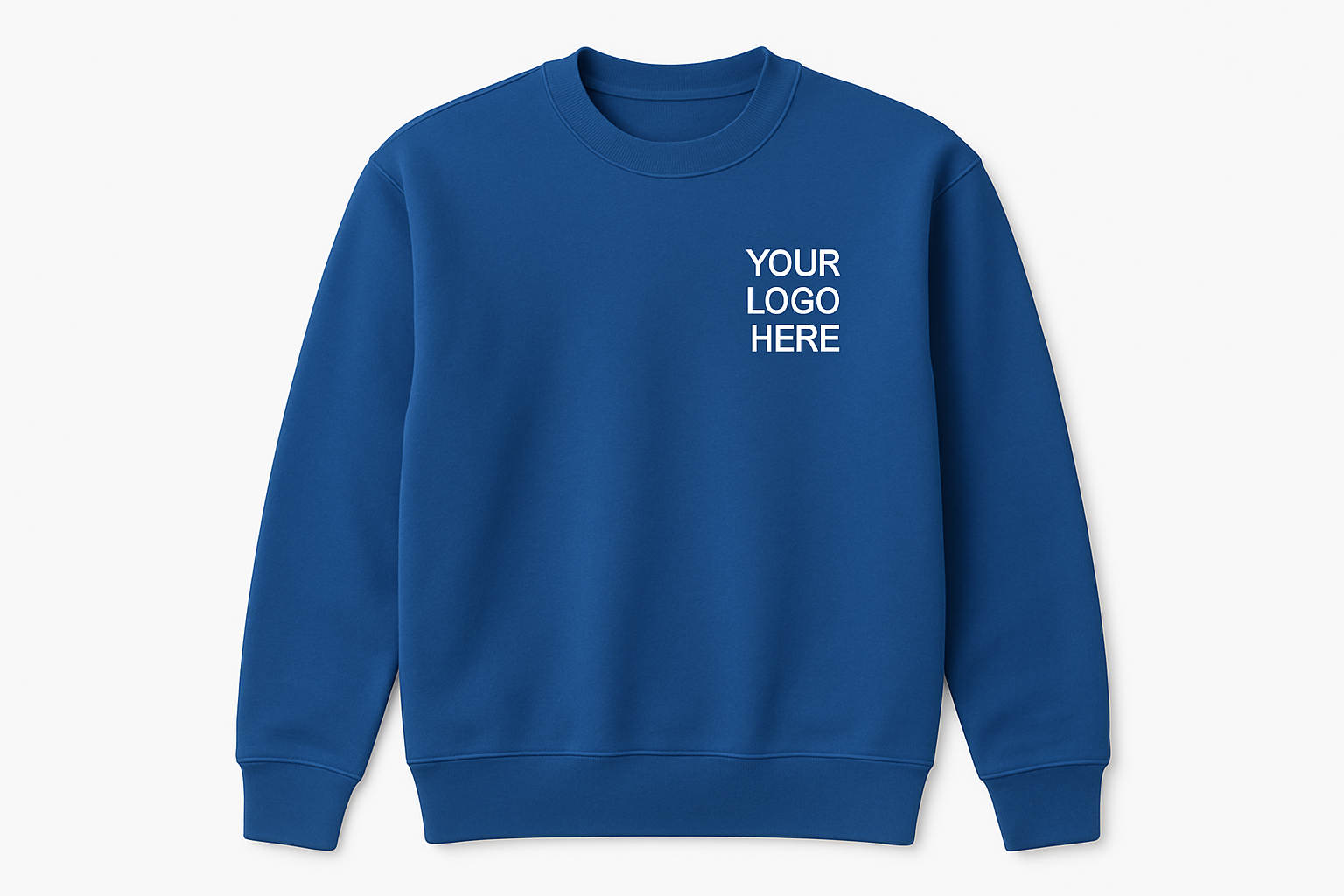 BLUE SWEATSHIRT WITH TEXT ON LEFT CHEST YOUR LOGO HERE