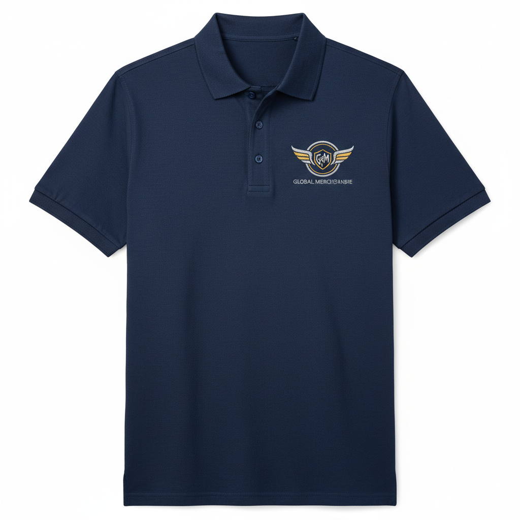 Custom embroidered polo shirt from Sweet Vision LLC, featuring detailed embroidery on a classic apparel polo shirt.