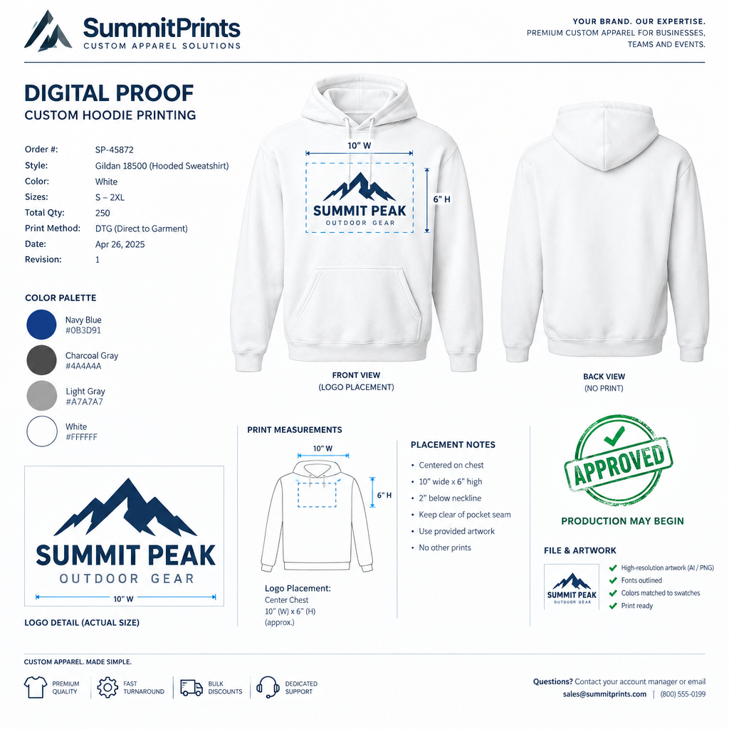 Custom hoodie digital proof approval document