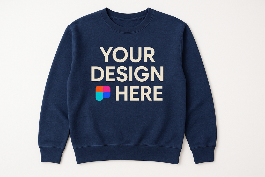 Custom printed sweatshirt by Sweet Vision LLC with personalized logo on the front, casual hoodie or sweatshirt garment.