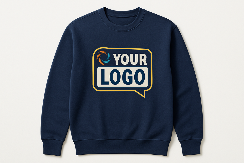 Custom printed sweatshirt by Sweet Vision LLC with personalized logo on the front, casual hoodie or sweatshirt for everyday wear.