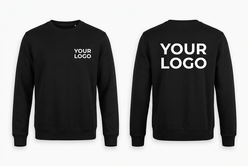 Front and back sweatshirt mockup with YOUR LOGO