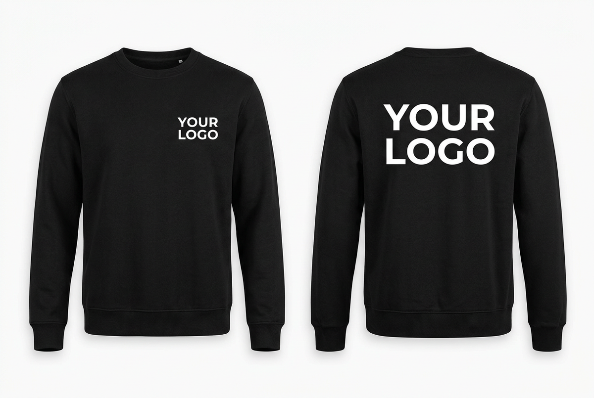 Front and back sweatshirt mockup with YOUR LOGO