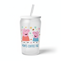 Frosted glass iced coffee cup with Pepa and George Pig