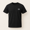 Illustrative black T-shirt with a small YOUR LOGO print on the left chest