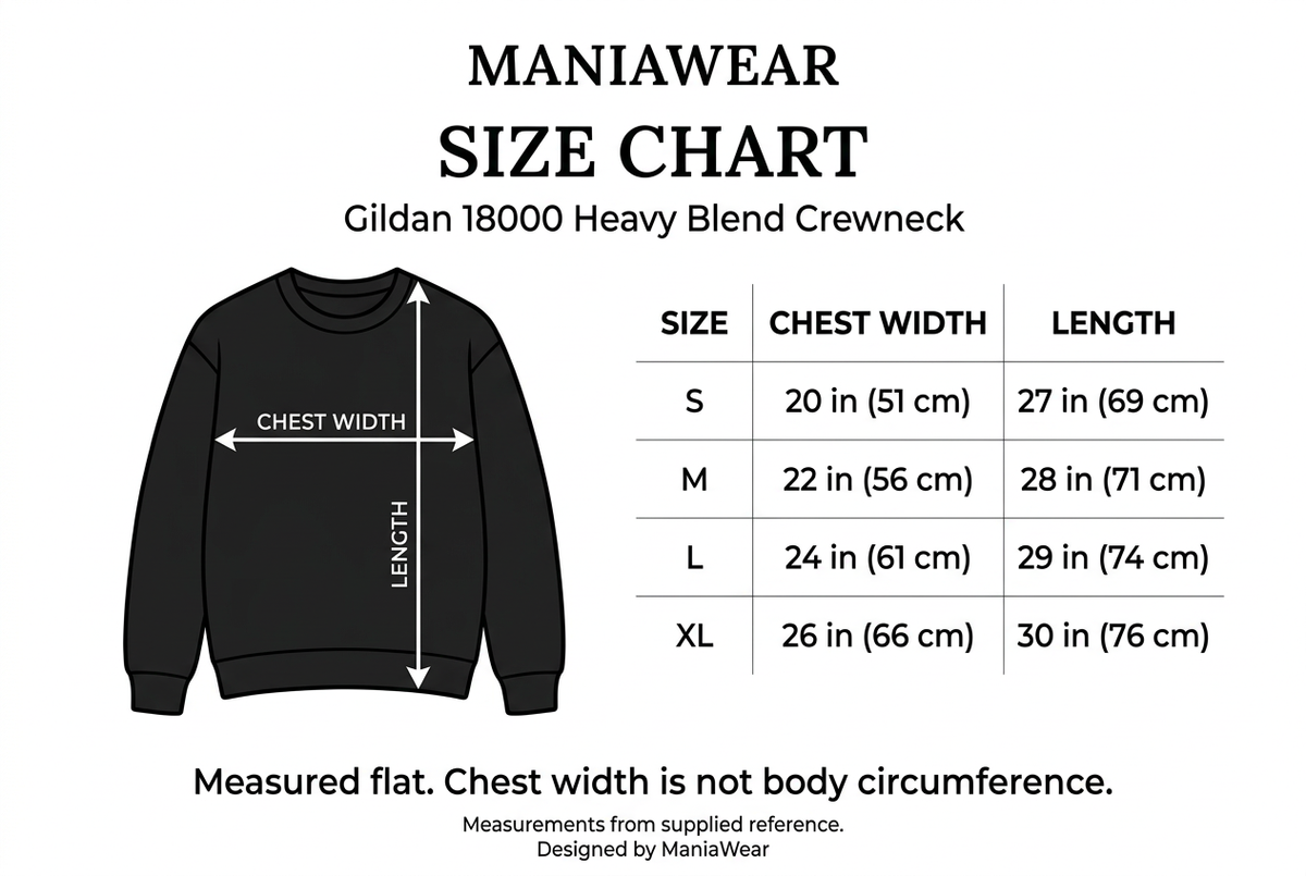 ManiaWear sweatshirt size chart S–XL