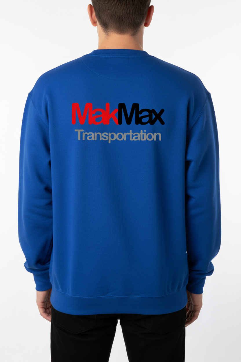 Model back - royal blue sweatshirt MakMax logo