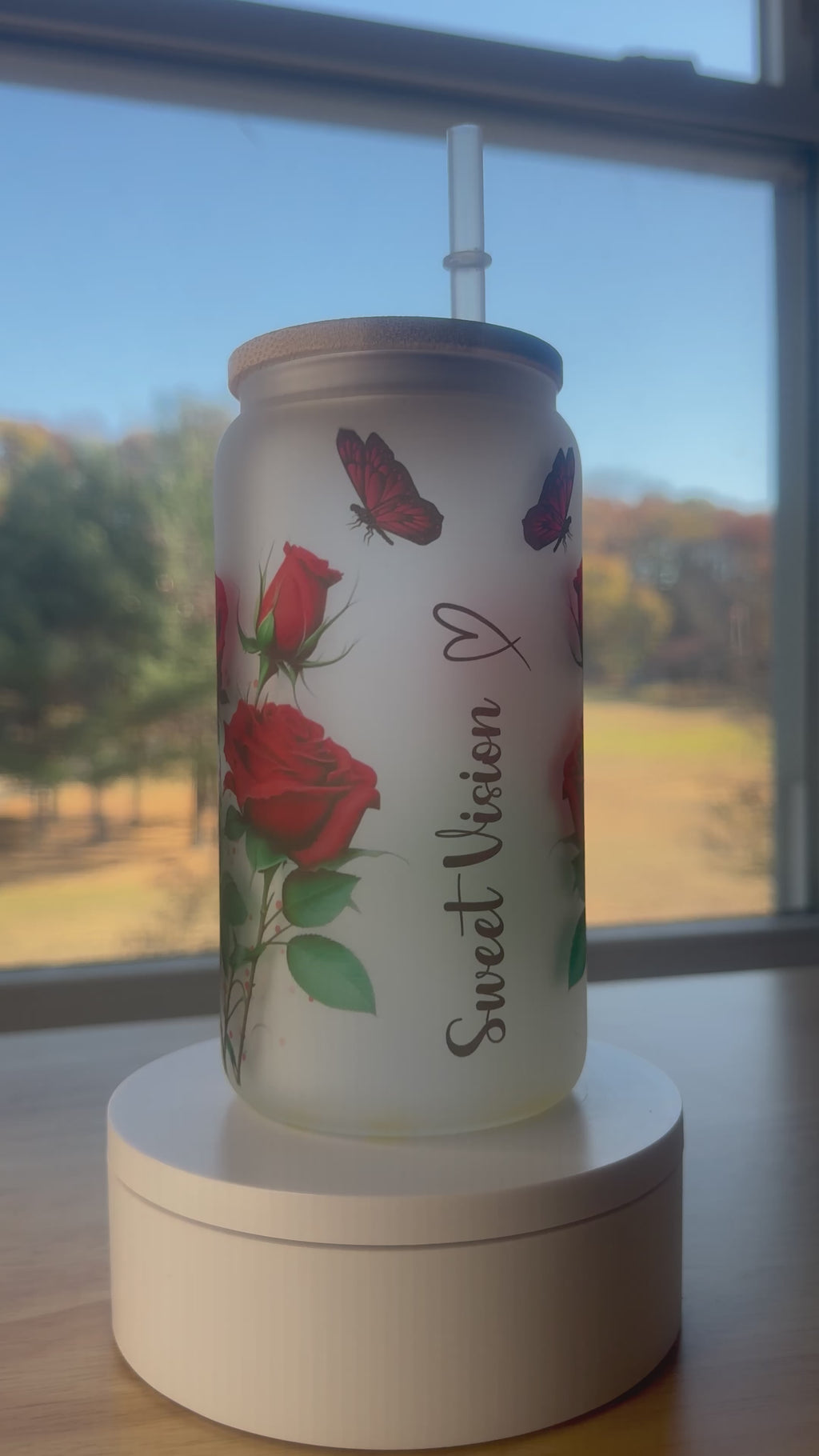 Custom name Gift box, sublimation frosted glass cup 16oz, red roses. Just for you