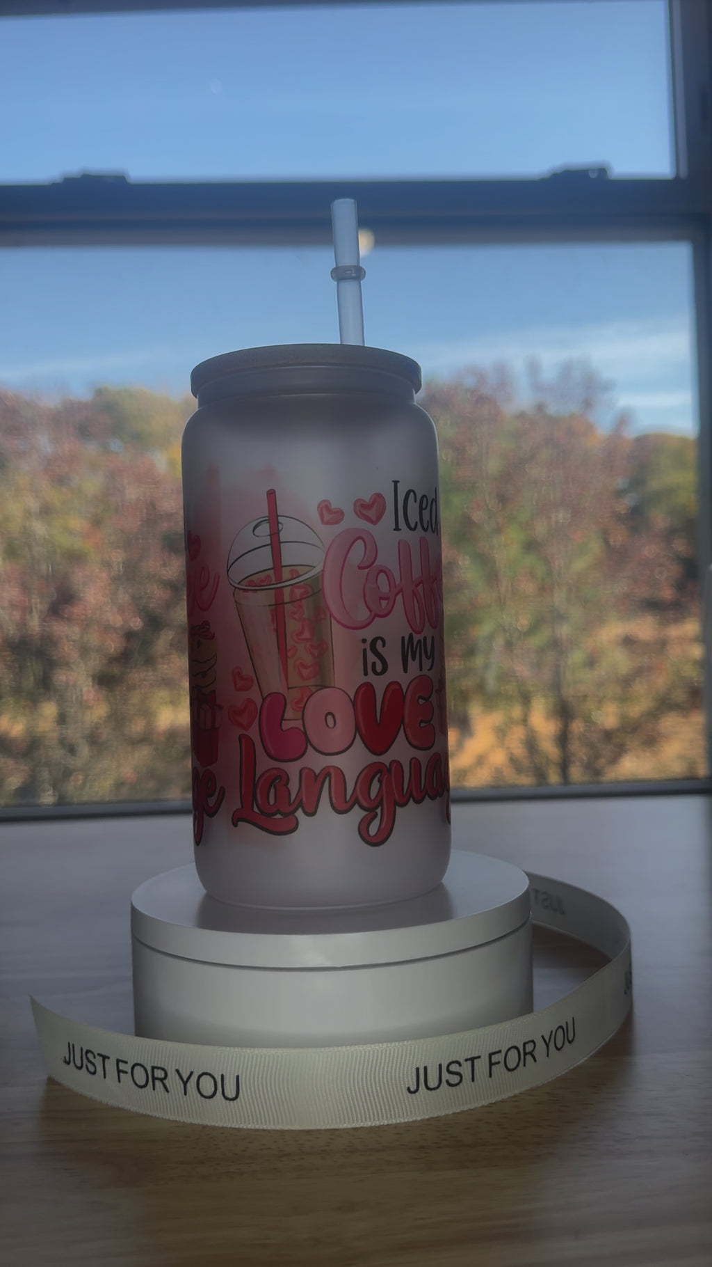 Custom personalized frosted glass cup with lid and straw 16oz, Mom iced coffee, sublimation cup