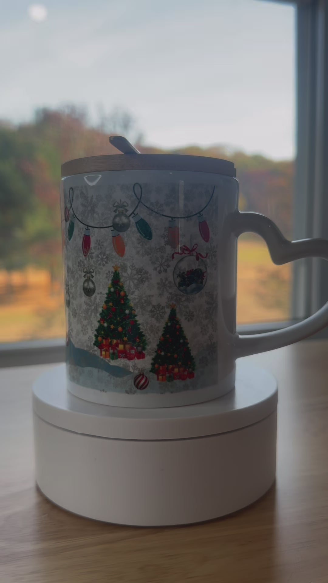 Christmas mug with lid and spoon, heart handle Sublimation mug