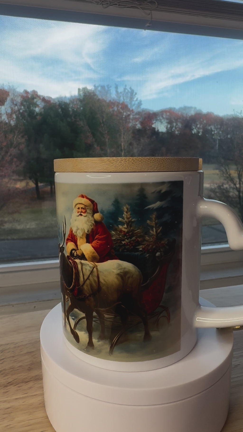 Christmas mug with lid and spoon, heart handle Sublimation mug