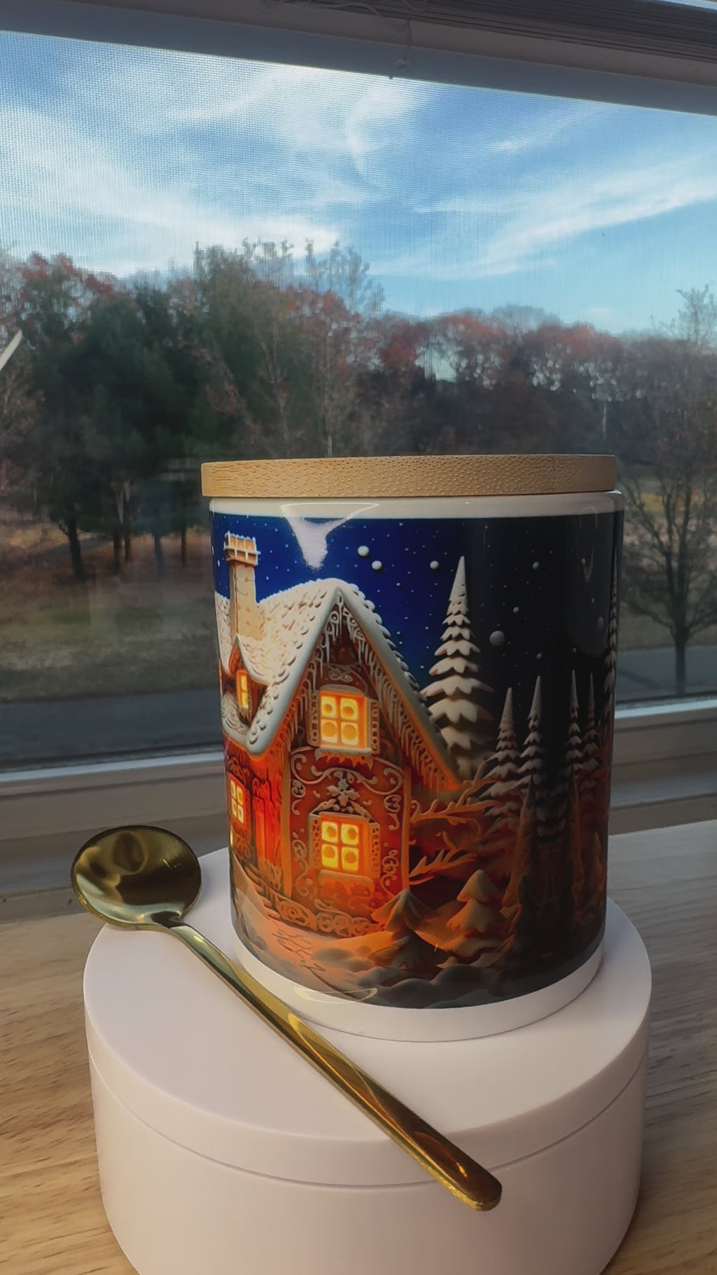 Christmas mug with lid and spoon, heart handle Sublimation mug