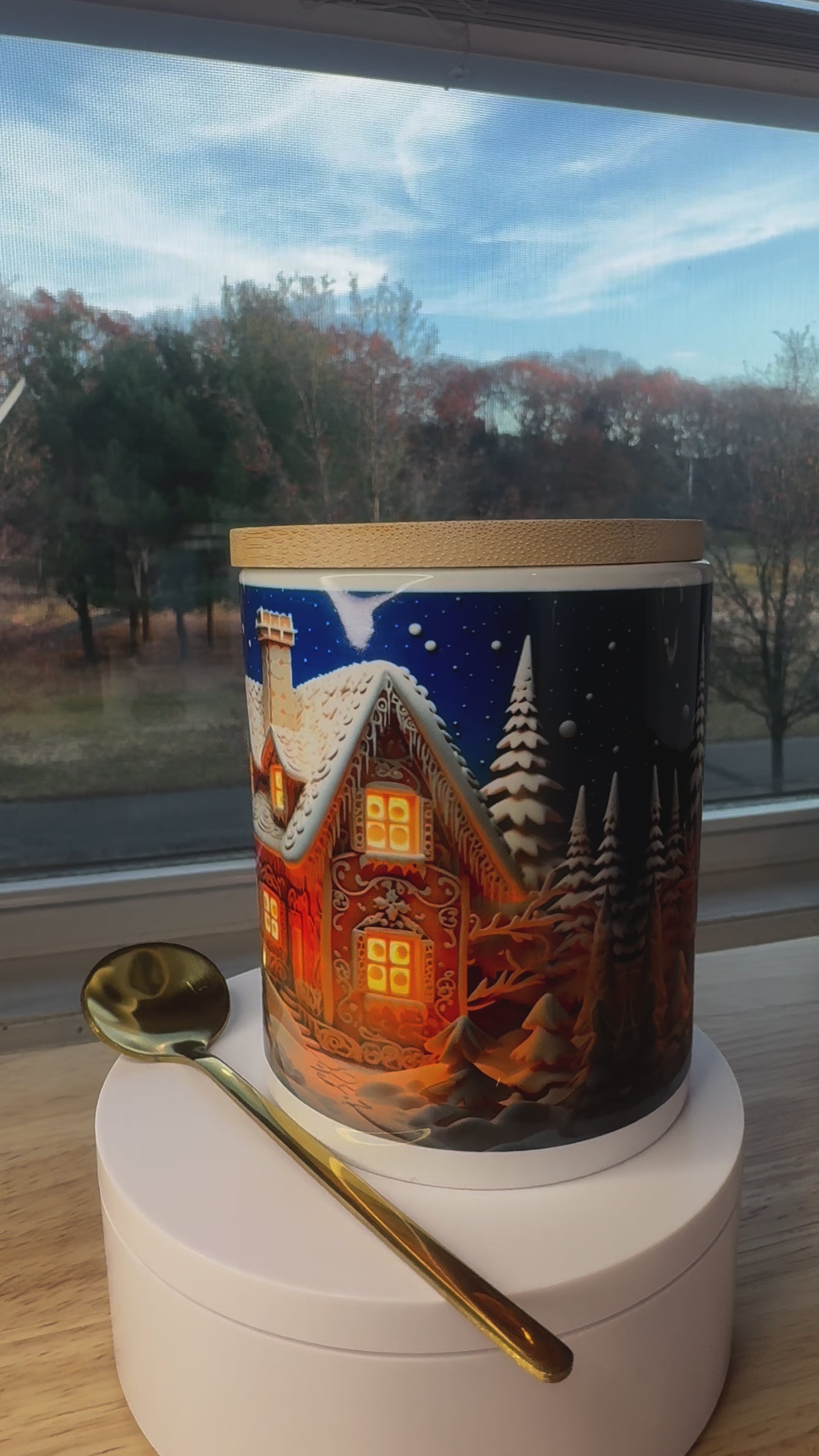 Christmas mug with lid and spoon, heart handle Sublimation mug