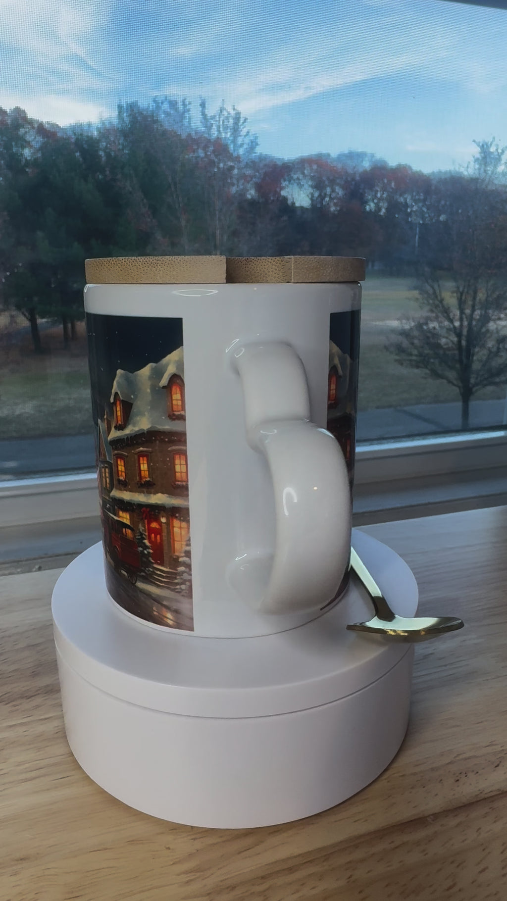 Christmas mug with lid and spoon, heart handle Sublimation mug