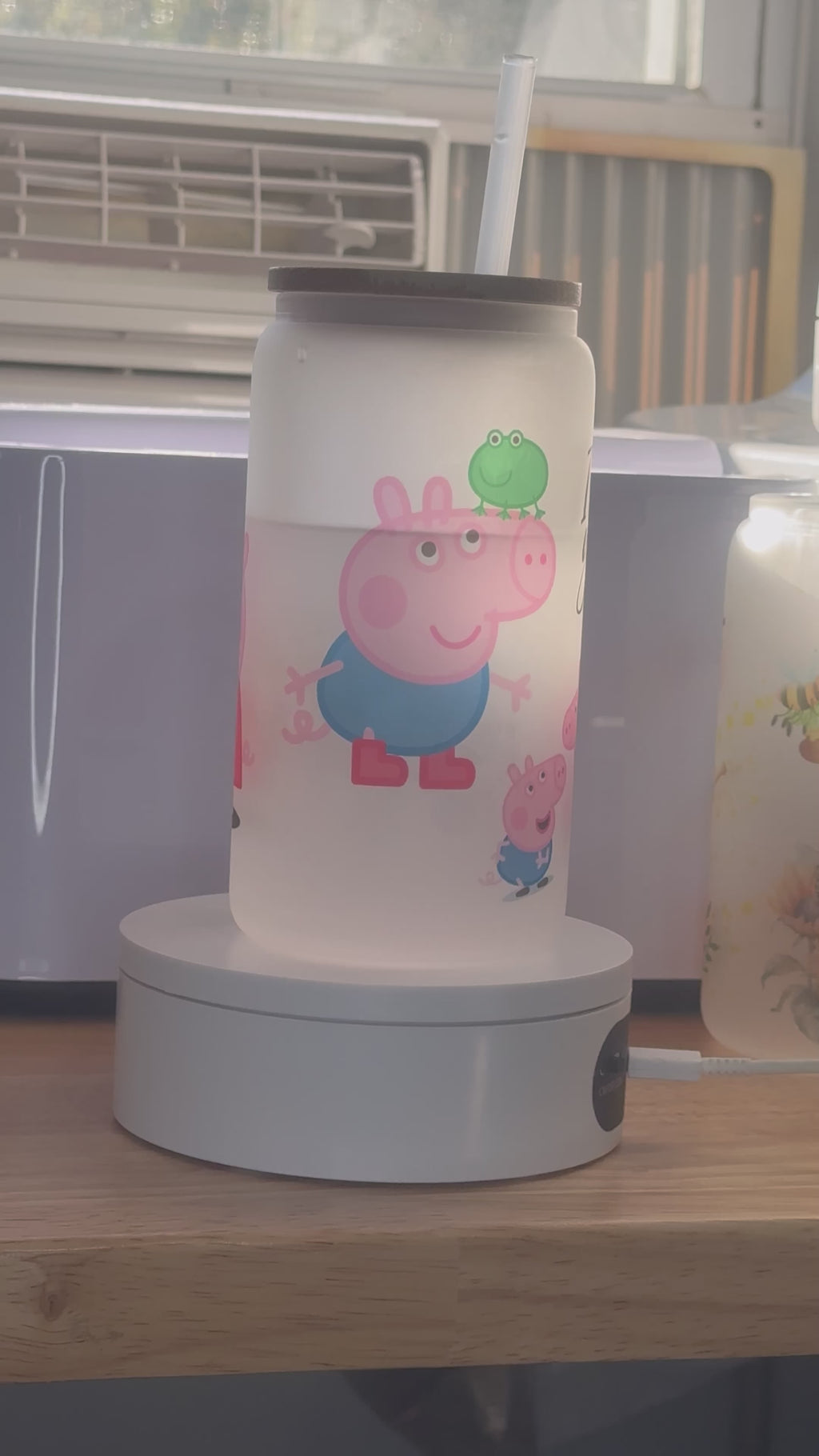 Custom Frosted glass cup 16oz,Iced Coffee Cup, Mom iced coffee cup, Pepa pig and George pig, Glass Tumbler