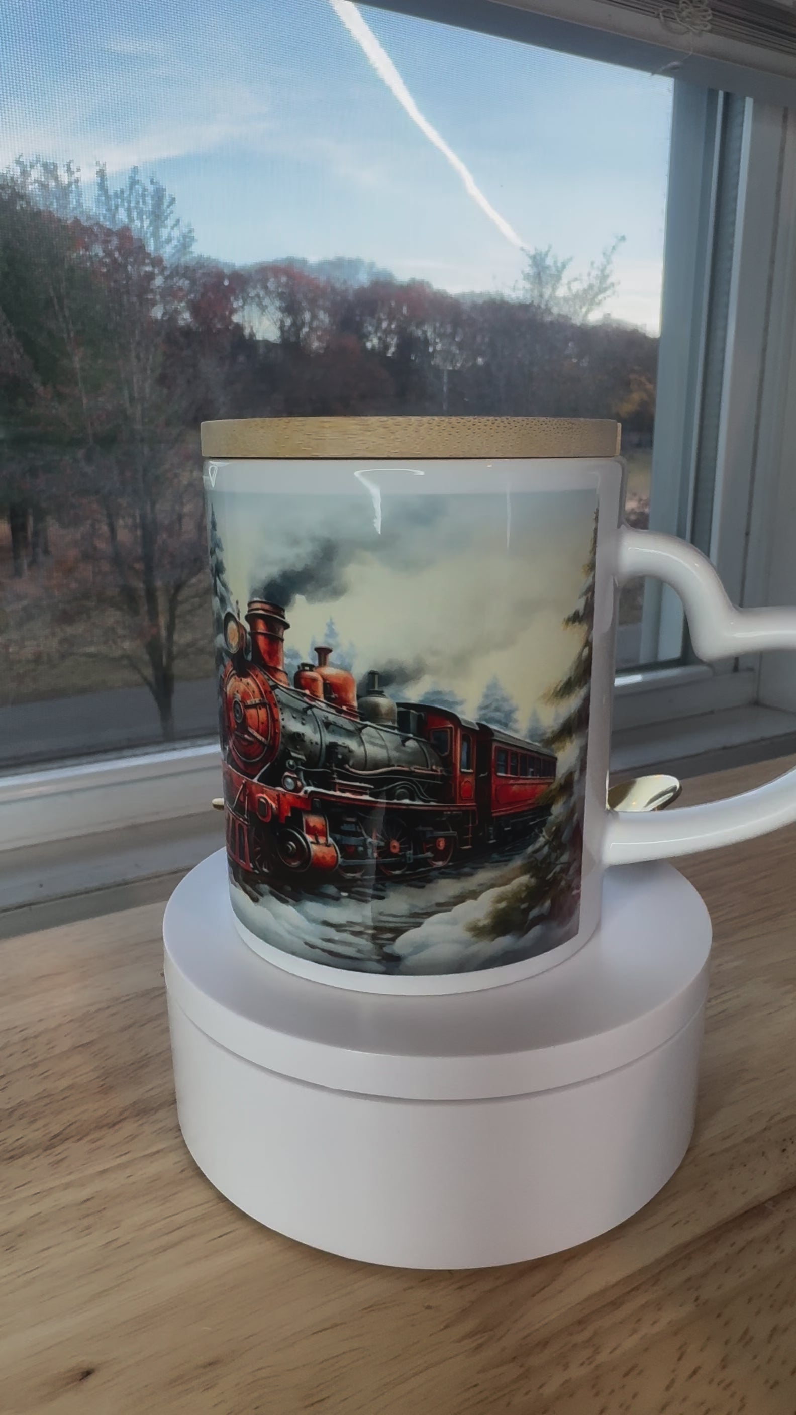 Christmas mug with lid and spoon, heart handle Sublimation mug