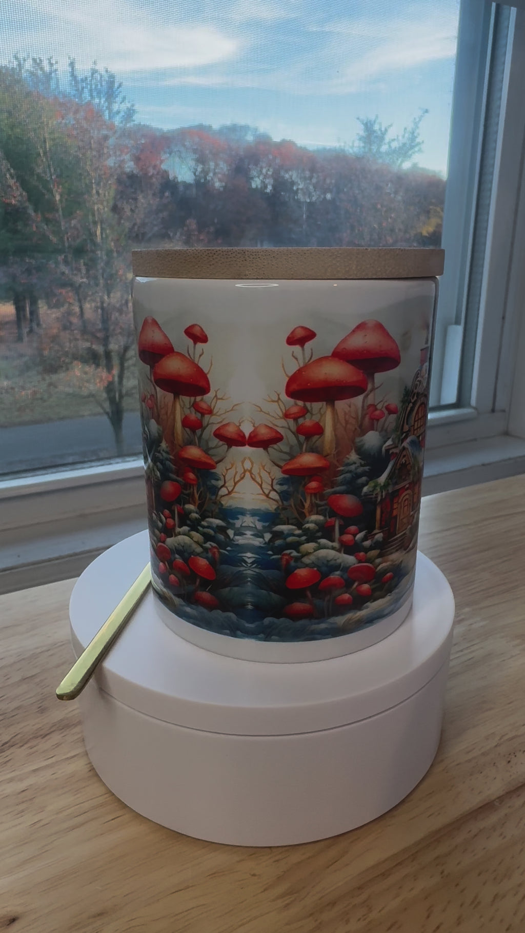 Christmas mug with lid and spoon, heart handle Sublimation mug