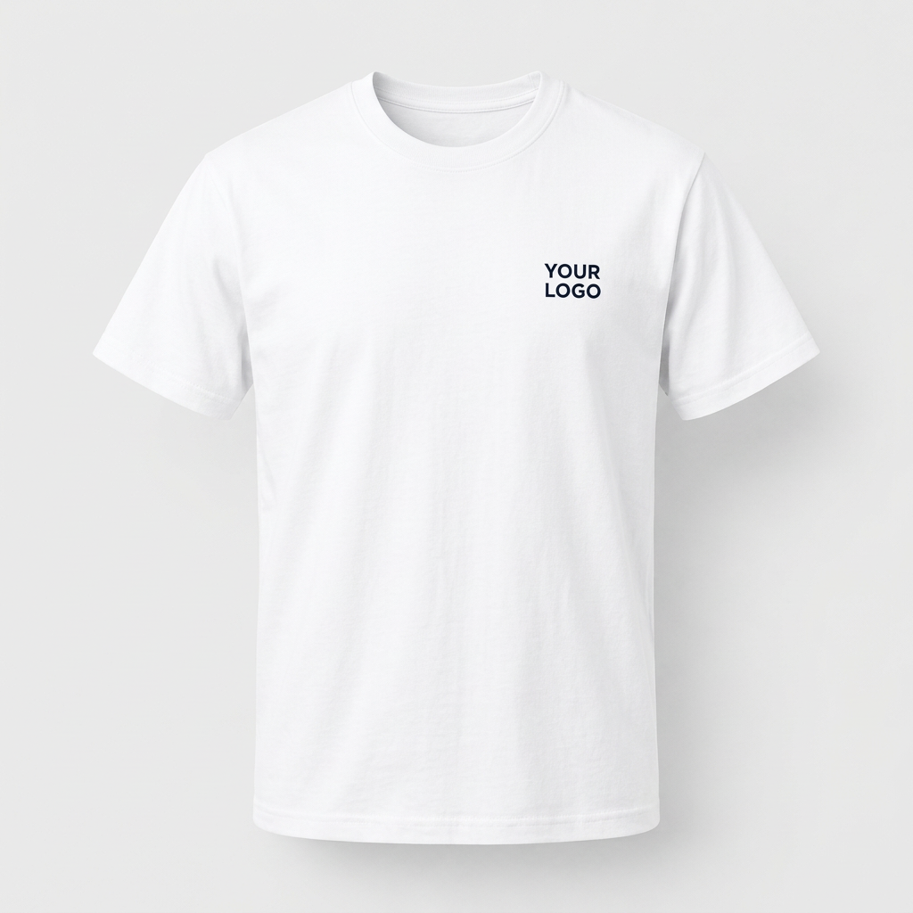 White T-shirt with a sample YOUR LOGO print on the left chest